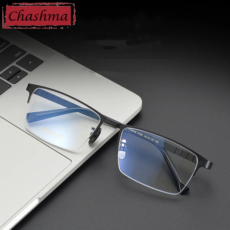 Chashma Ottica Men's Semi Rim Big Square Titanium Eyeglasses 91058 Semi Rim Chashma Ottica