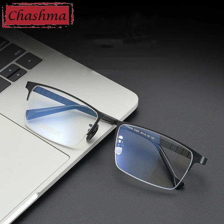 Chashma Ottica Men's Semi Rim Big Square Titanium Eyeglasses 91058 Semi Rim Chashma Ottica