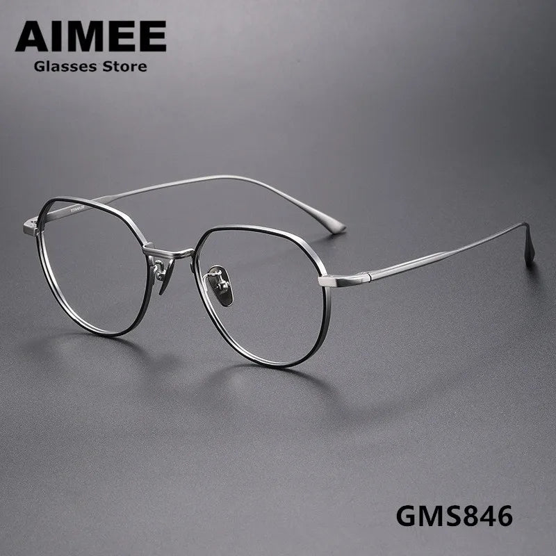 Aimee Unisex Full Rim Flat Top Polygon Titanium Eyeglasses 7846 Full Rim Aimee Black-Silver