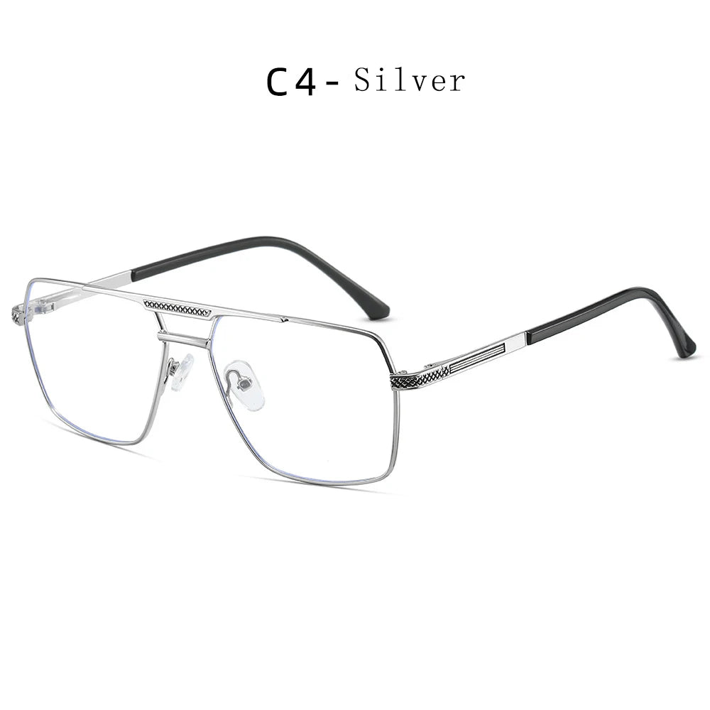 Hdcrafter Men's Full Rim Square Double Bridge Titanium Eyeglasses 6929 Full Rim Hdcrafter Eyeglasses C4-Silver  