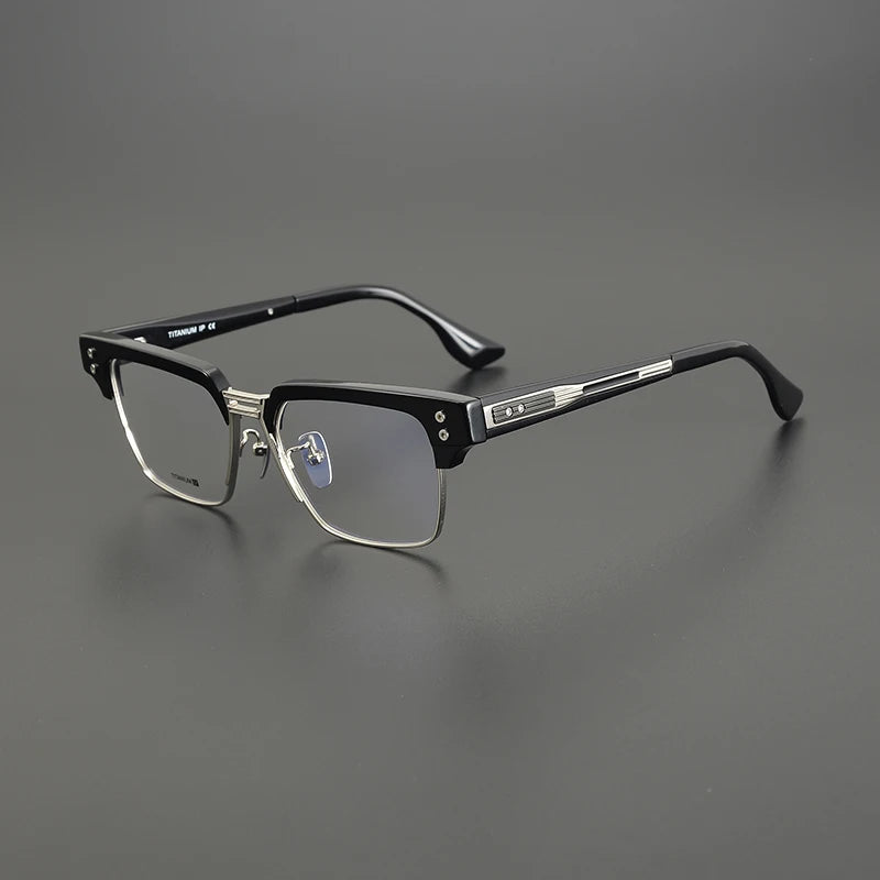 Black Mask Unisex Full Rim Big Square Acetate Titanium Eyeglasses D410 Full Rim Black Mask Black-Silver