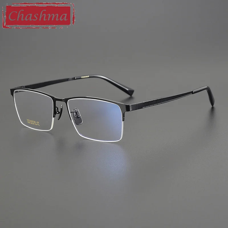 Chashma Ottica Men's Semi Rim Big Square Titanium Eyeglasses 91058 Semi Rim Chashma Ottica Bright Black
