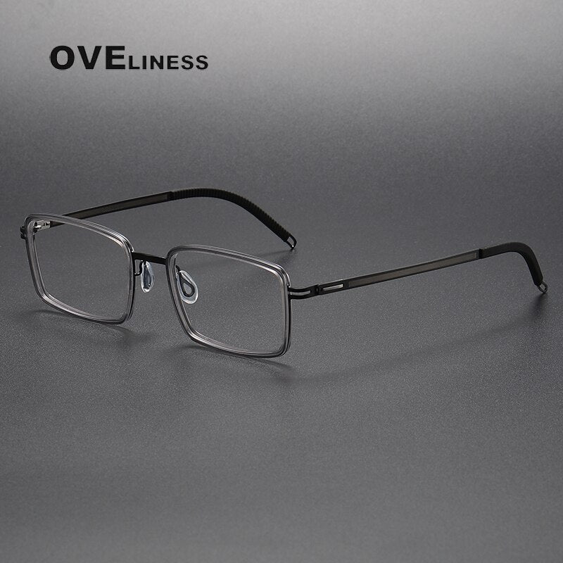 Oveliness Unisex Full Rim Square Acetate Titanium Eyeglasses 8202320 Full Rim Oveliness grey black  