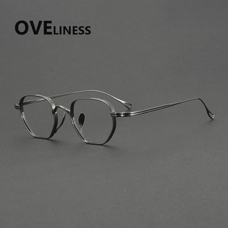Oveliness Men's Full Rim Polygon Square Titanium Eyeglasses 29919