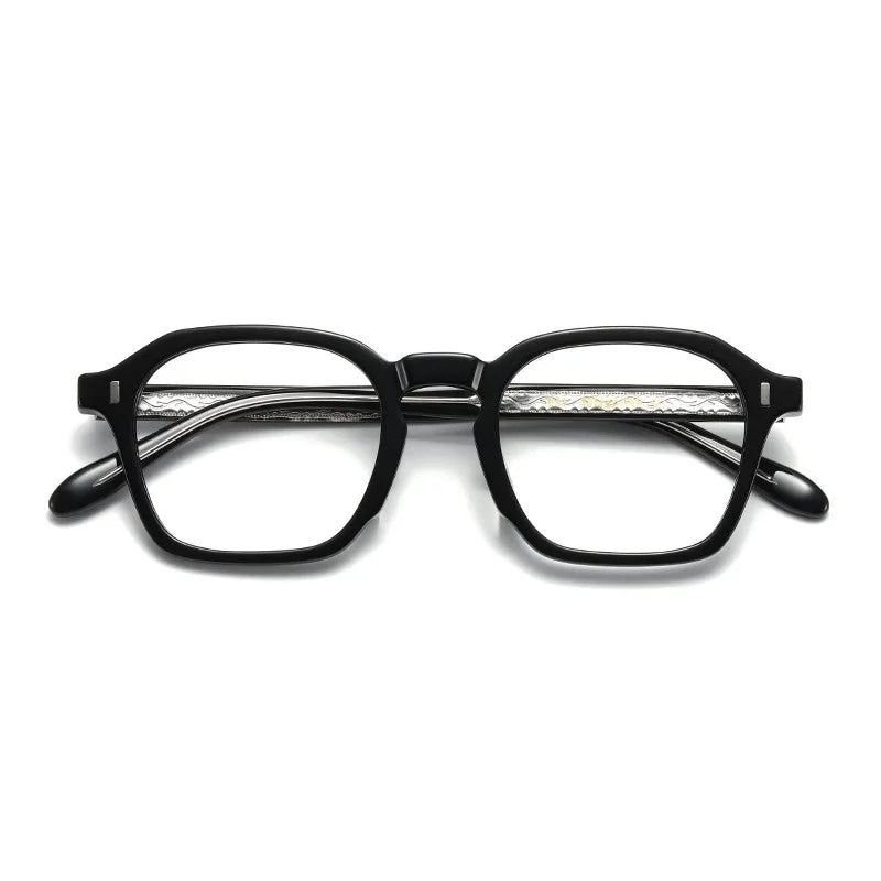 Aror Unisex Full Rim Polygon Square Acetate Eyeglasses 49531 Full Rim Aror black