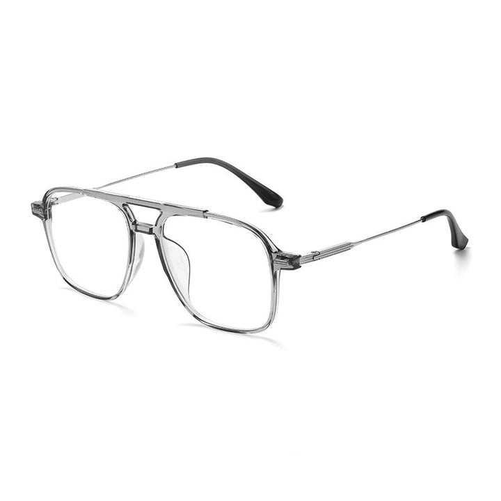 Yimaruili Unisex Full Rim Square Double Bridge Tr 90 Titanium Eyeglasses 98008f Full Rim Yimaruili Eyeglasses Transparent Gray