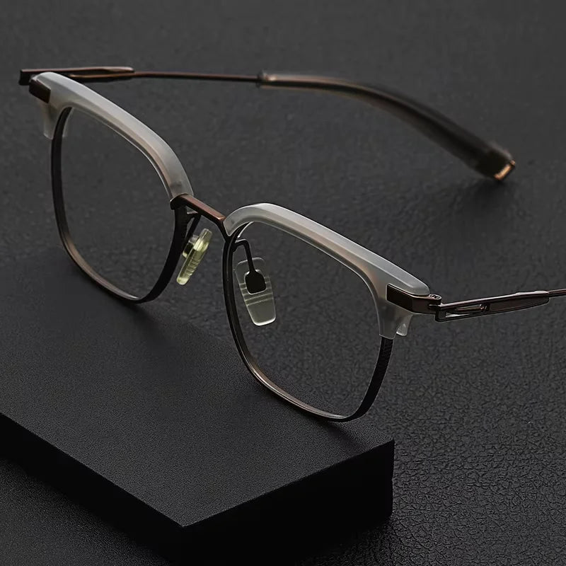 Oveliness Unisex Full Rim Big Square Acetate Titanium Eyeglasses 64207