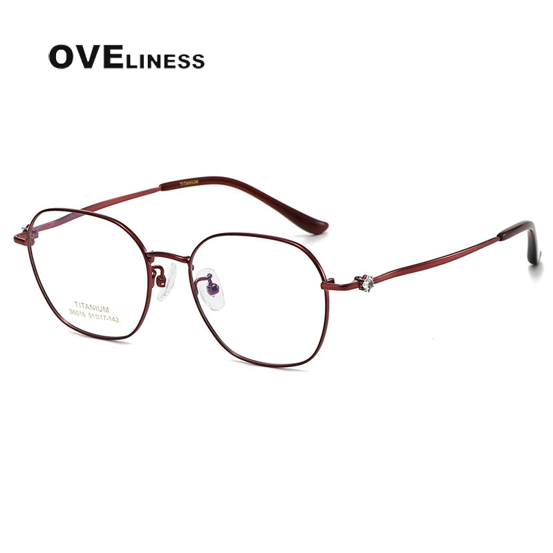 Oveliness Women's Full Rim Polygon Oval Titanium Eyeglasses 6016 Full Rim Oveliness red