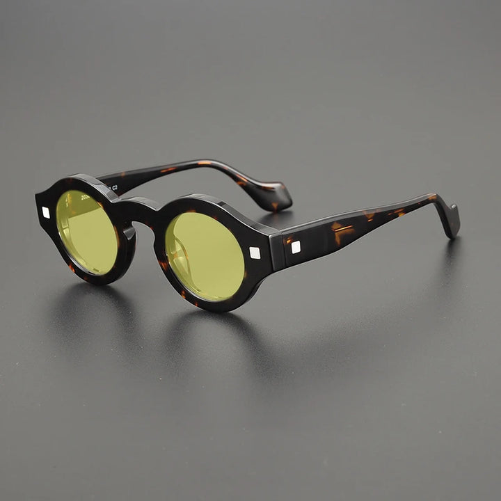 Gatenac Unisex Full Rim Round Acetate Polarized Sunglasses M003 Sunglasses Gatenac Tortoiseshell Yellow  