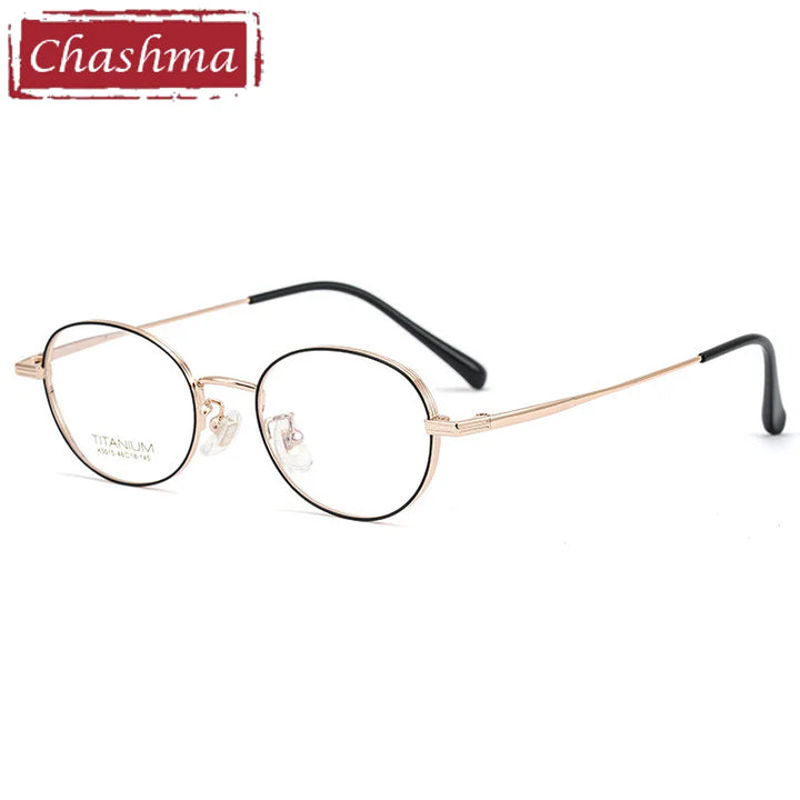 Chashma Ottica Unisex Full Rim Small Round Titanium Eyeglasses 5015 Full Rim Chashma Ottica Black Rose Gold