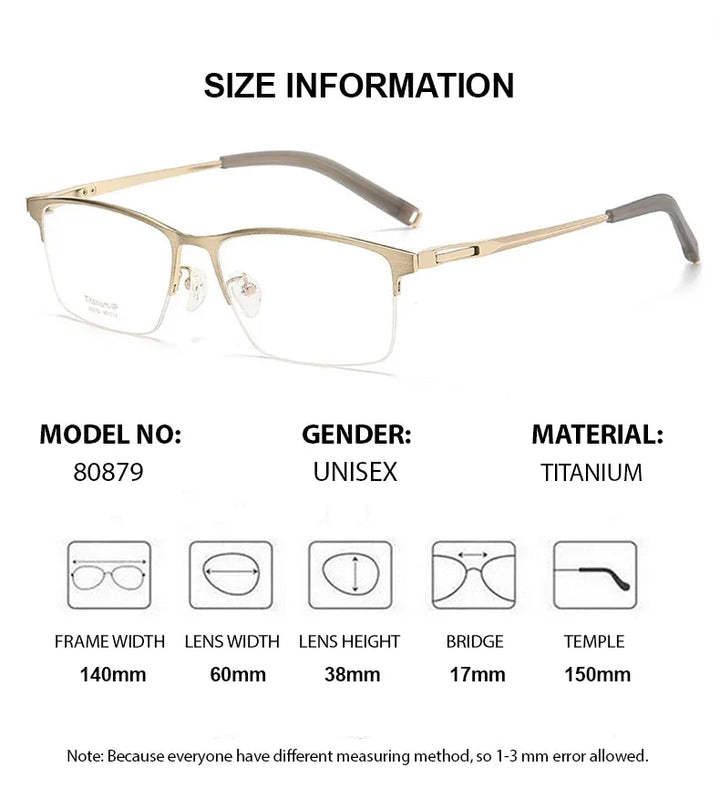Chashma Men's Semi Rim Square Titanium Reading Glasses 980879 Reading Glasses Chashma