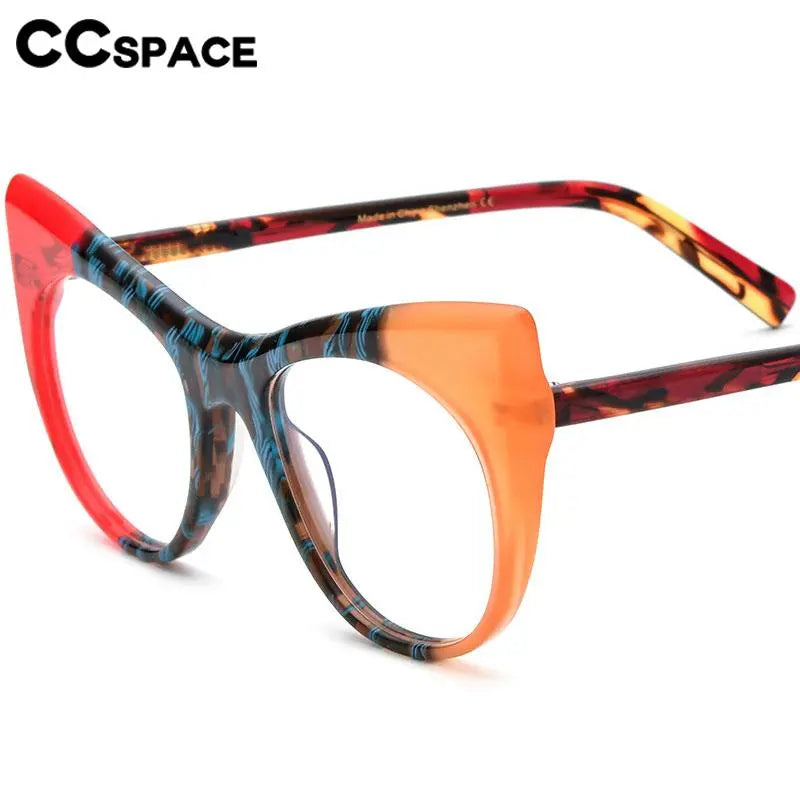 CCspace Unisex Full Rim Round Cat Eye Acetate Eyeglasses 56923 Full Rim CCspace