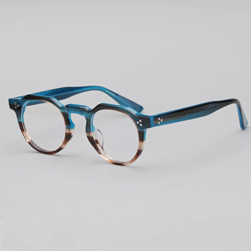 Hewei Unisex Full RIm Flat Top Polygon Acetate Eyeglasses 0028 Full Rim Hewei blue tortoise  