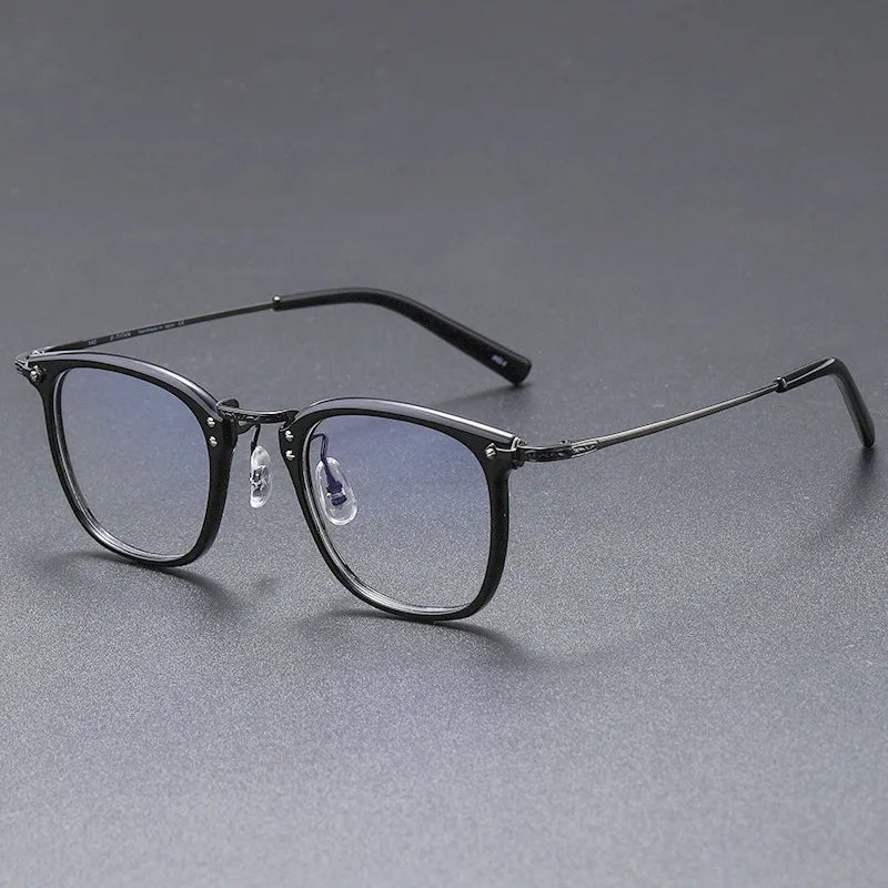 Black Mask Unisex Full Rim Square Titanium Acetate Eyeglasses G806 Full Rim Black Mask Light Black-Gray