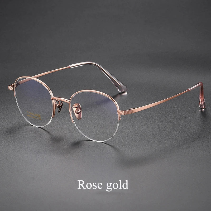 Bclear Unisex Semi Rim Round Titanium Eyeglasses 86682 Semi Rim Bclear Rose gold