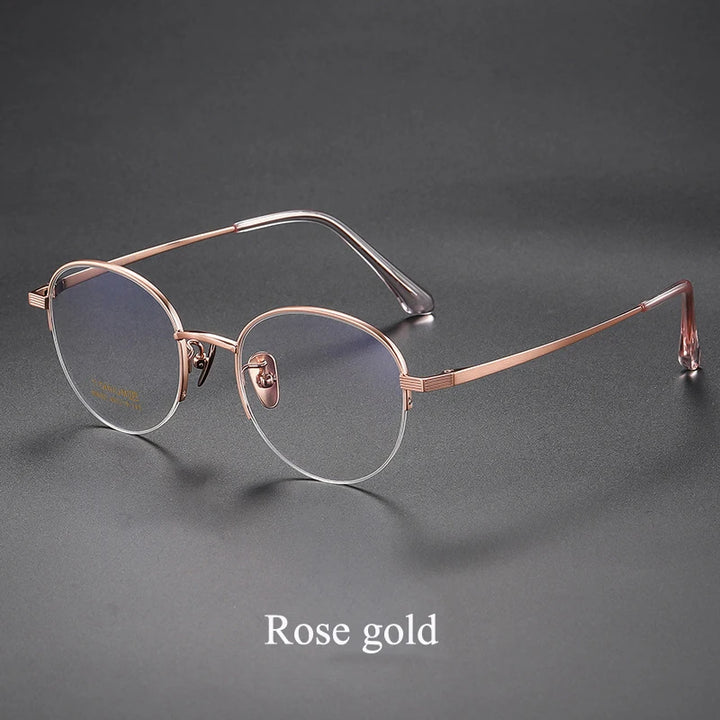 Bclear Unisex Semi Rim Round Titanium Eyeglasses 86682 Semi Rim Bclear Rose gold