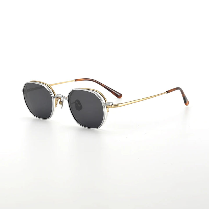 Nobler Unisex Semi Rim Round Titanium Eyeglasses Clip On Sunglasses K048 With Clip Ons Nobler C2-2