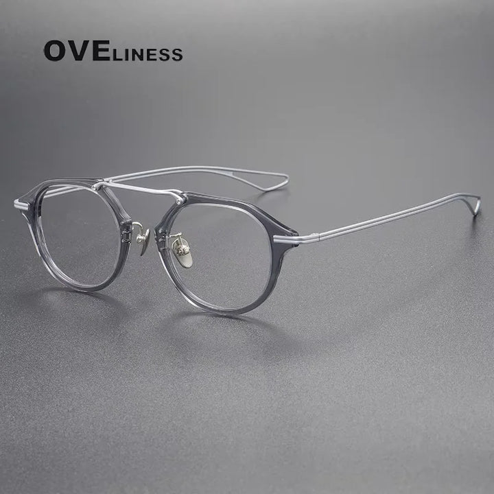 Oveliness Unisex Full Rim Polygon Acetate Titanium Eyeglasses 342119 Full Rim Oveliness grey silver