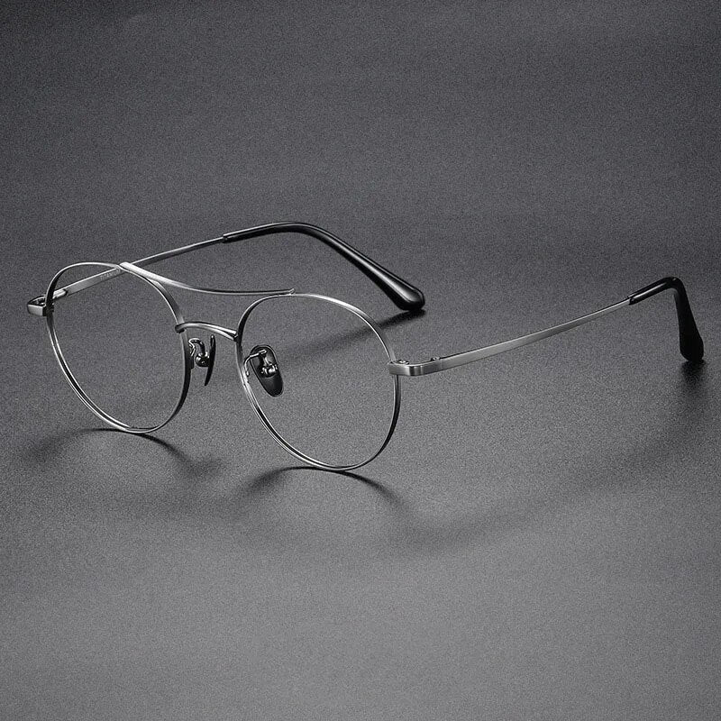 Hdcrafter Unisex Full Rim Round Double Bridge Titanium Eyeglasses 86578 Full Rim Hdcrafter Eyeglasses Grey