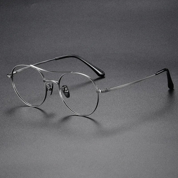 Hdcrafter Unisex Full Rim Round Double Bridge Titanium Eyeglasses 86578 Full Rim Hdcrafter Eyeglasses Grey