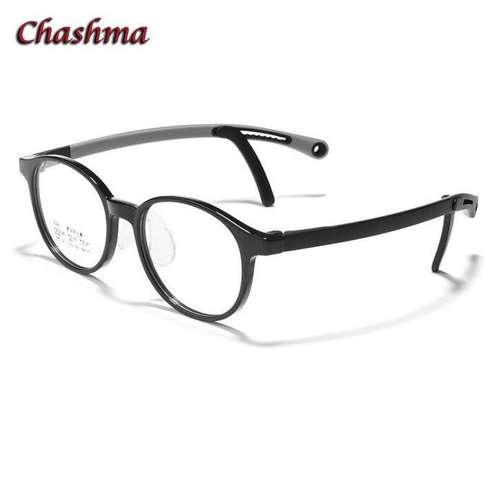 Chashma Unisex Children's Full Rim Round Tr 90 Titanium Eyeglasses 5028 Full Rim Chashma Bright Black