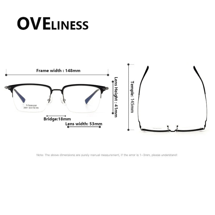 Oveliness Men's Semi Rim Square Acetate Titanium Eyeglasses 852001 Semi Rim Oveliness
