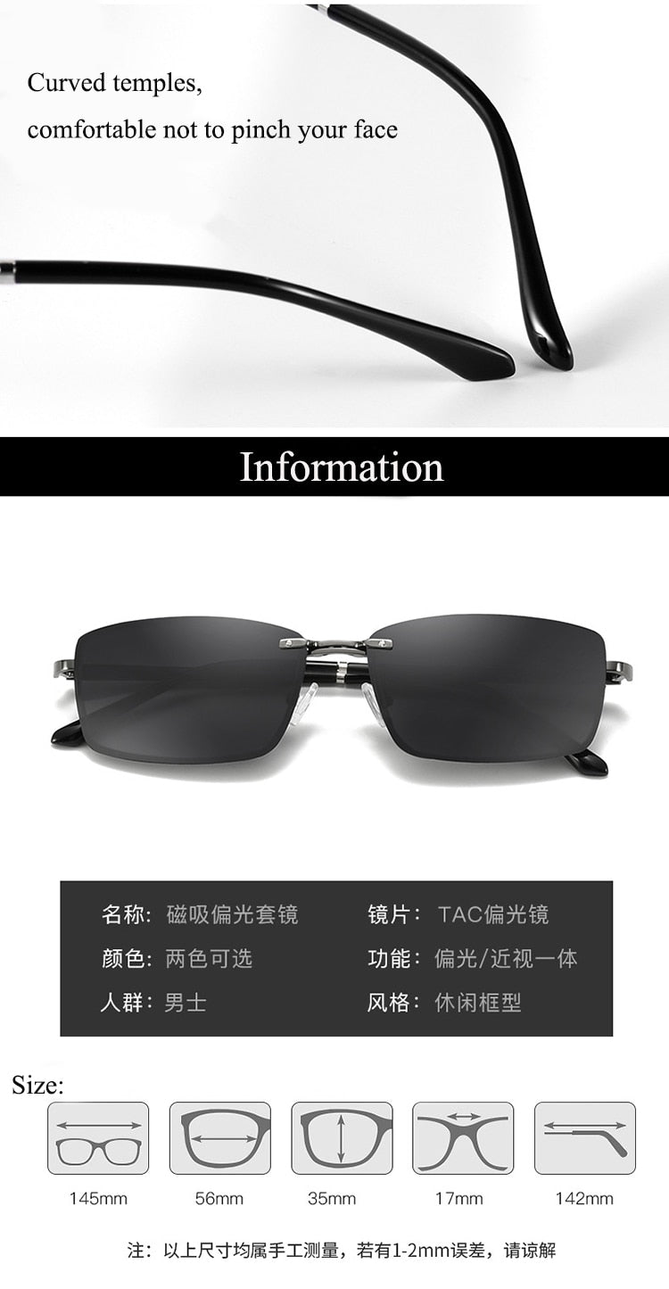 Bclear Men's Semi Rim Rectangle Alloy Eyeglasses With Clip On Polarized Sunglasses Zt9338 With Clip Ons Bclear