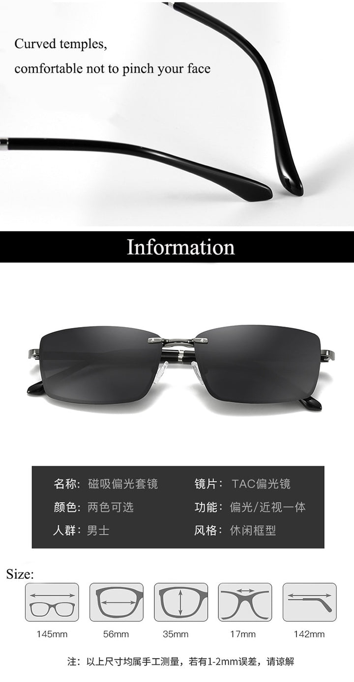 Bclear Men's Semi Rim Rectangle Alloy Eyeglasses With Clip On Polarized Sunglasses Zt9338 With Clip Ons Bclear