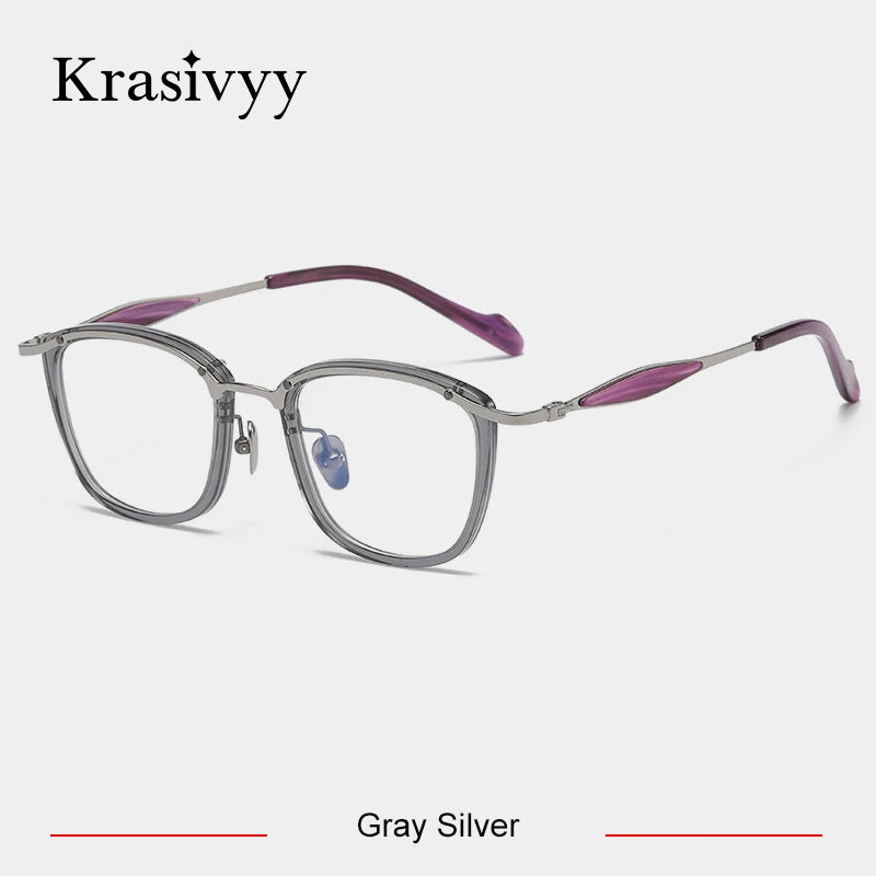 Krasivyy Unisex Full Rim Square Titanium Acetate Eyeglasses 46061 Full Rim Krasivyy Gray Silver