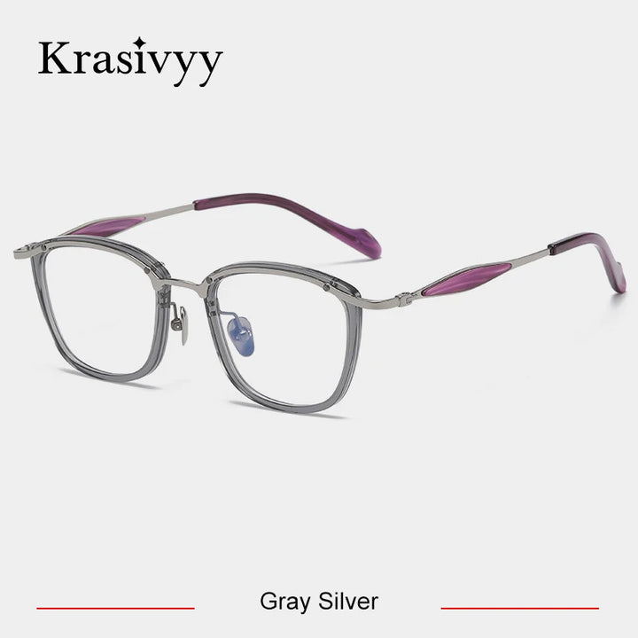 Krasivyy Unisex Full Rim Square Titanium Acetate Eyeglasses 46061 Full Rim Krasivyy Gray Silver