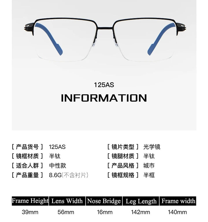 Bclear Unisex Semi Rim Polygon Titanium Eyeglasses B125 Semi Rim Bclear   