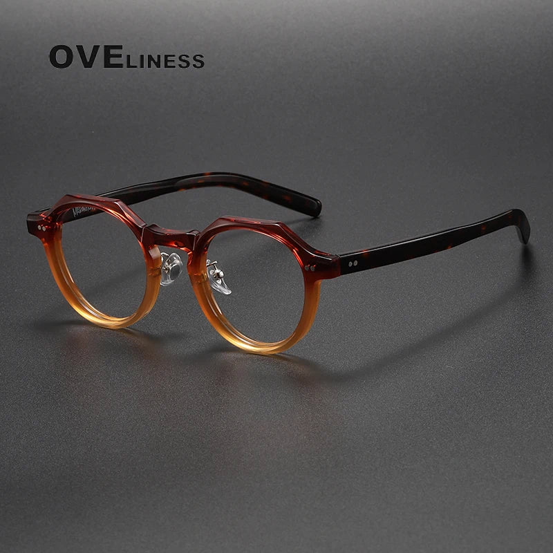 Oveliness Unisex Full Rim Round Acetate Eyeglasses V003 Full Rim Oveliness red tea