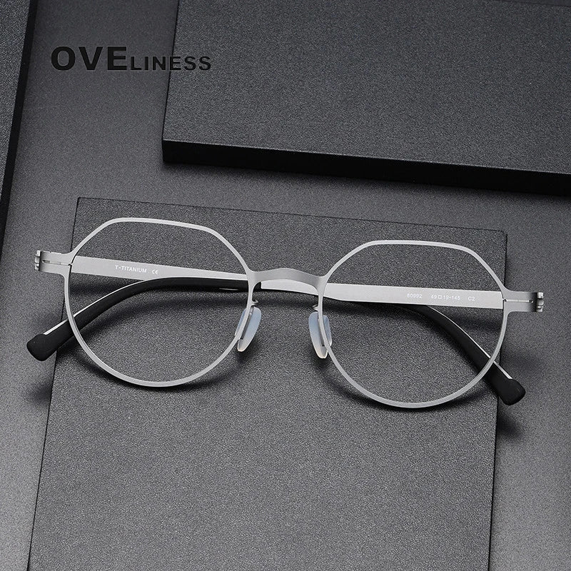 Oveliness Unisex Full Rim Flat Top Round Screwless Titanium Eyeglasses 80992 Full Rim Oveliness