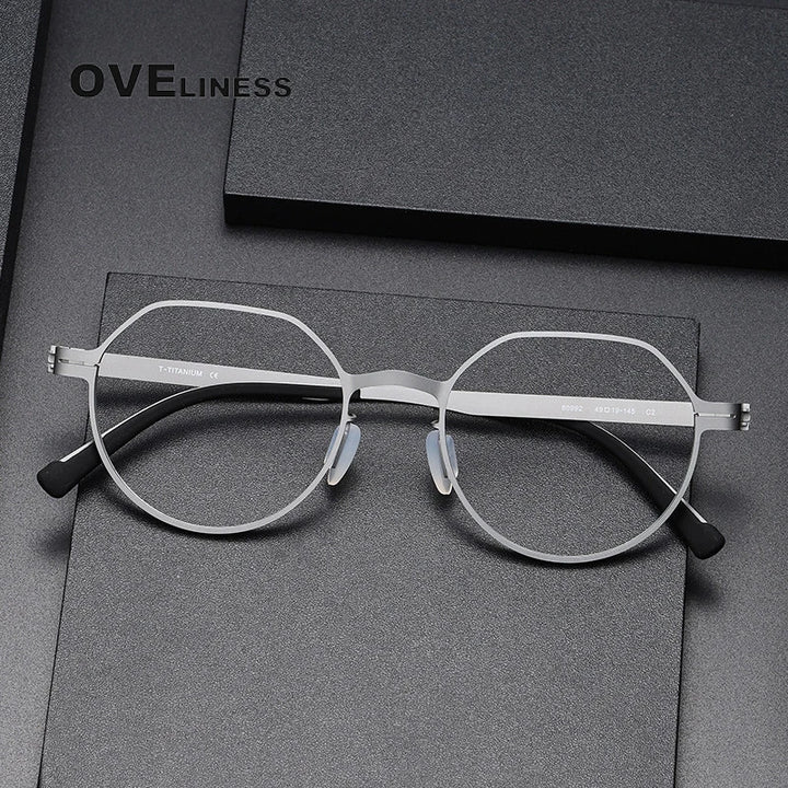 Oveliness Unisex Full Rim Flat Top Round Screwless Titanium Eyeglasses 80992 Full Rim Oveliness
