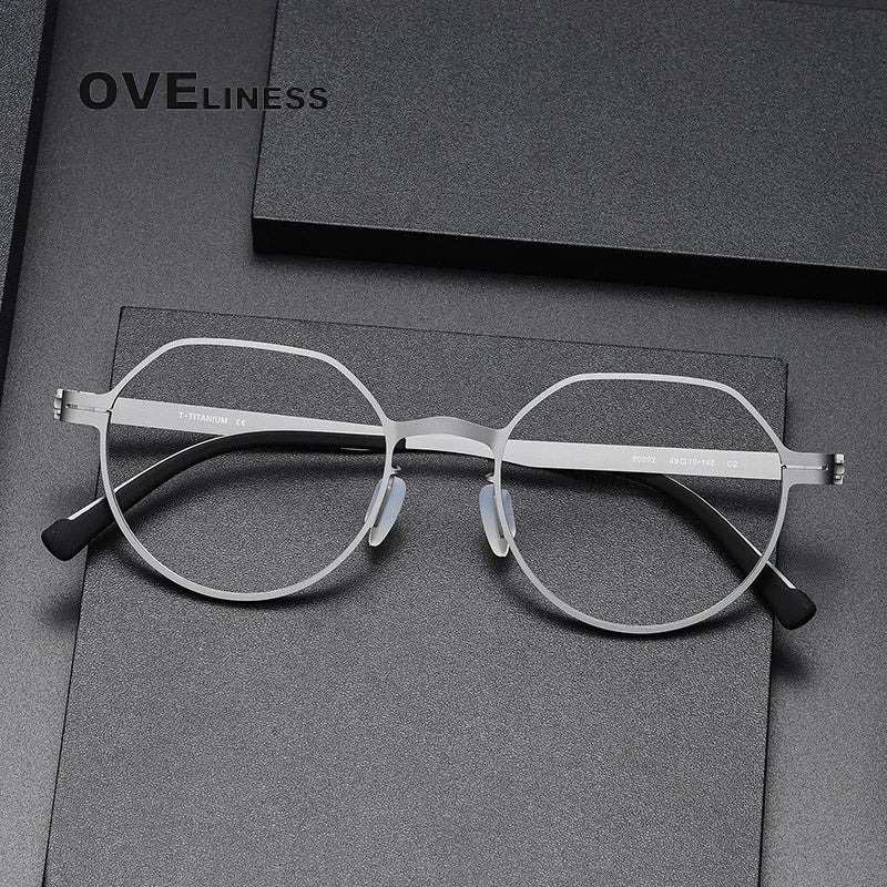 Oveliness Unisex Full Rim Flat Top Round Screwless Titanium Eyeglasses 80992 Full Rim Oveliness   