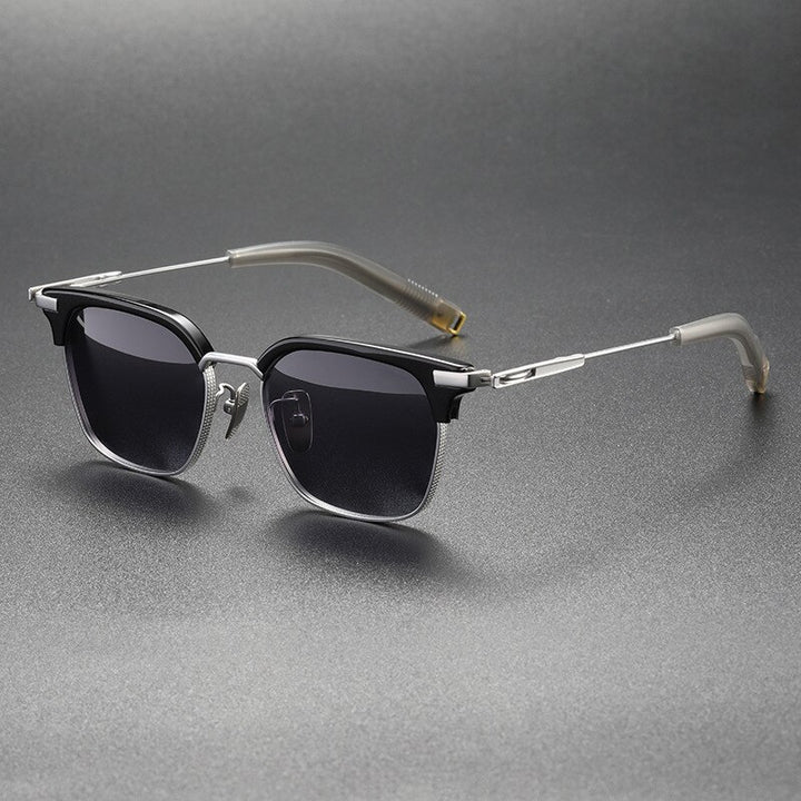 CCspace Men's Full Rim Square Titanium Acetate Polarized Sunglasses 56249 Sunglasses CCspace Sunglasses BlackSliver 56249