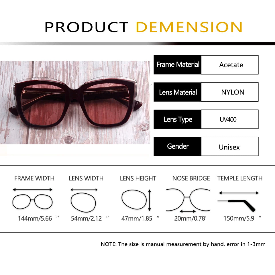 Esnbie Women's Full Rim Square Cat Eye Acetate Sunglasses 472041