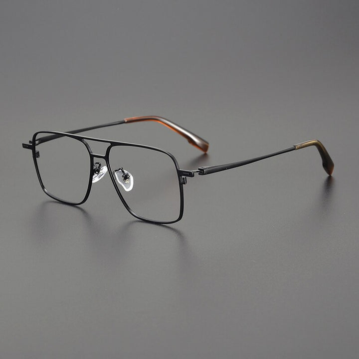 Gatenac Unisex Full Rim Square Double Bridge Titanium Eyeglasses Gxyj1115 Full Rim Gatenac Black