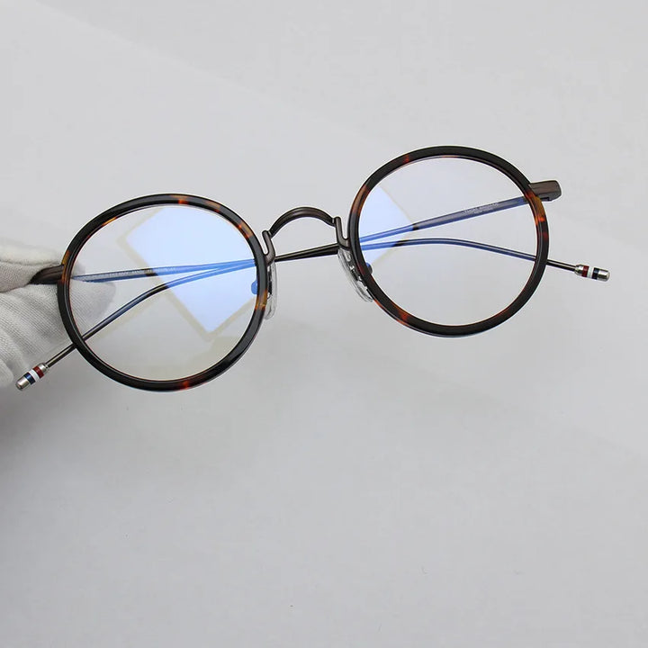 Black Mask Unisex Full Rim Acetate Alloy Round Eyeglasses X906 Full Rim Black Mask Tortoise-Gray