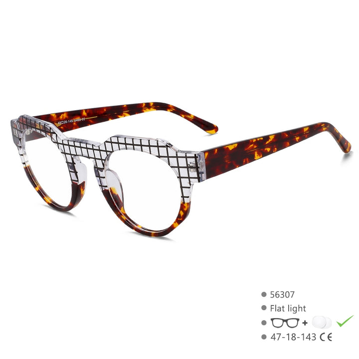 CCspace Unisex Full Rim Flat Top Round Acetate Eyeglasses 56307 Full Rim CCspace Leopard