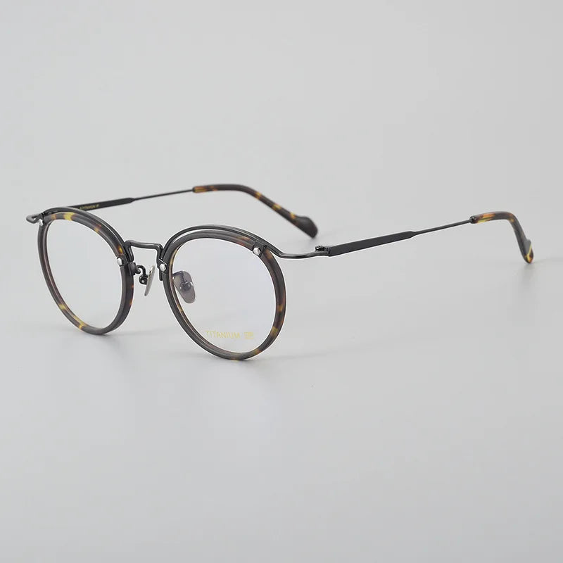 Black Mask Unisex Full Rim Round Acetate Titanium Eyeglasses 77036