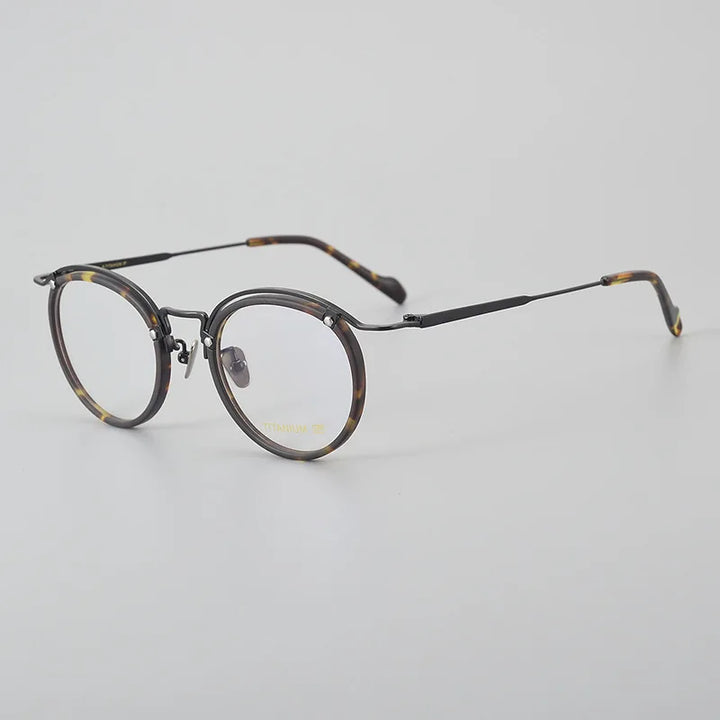 Black Mask Unisex Full Rim Round Acetate Titanium Eyeglasses 77036