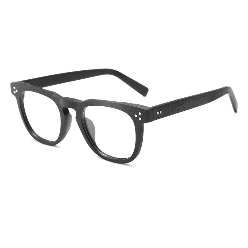 Hdcrafter Unisex Full Rim Square Wood  Eyeglasses 8182 Full Rim Hdcrafter Eyeglasses Black-C10