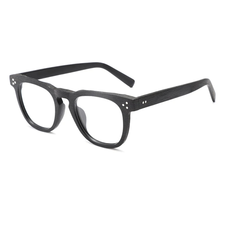 Hdcrafter Unisex Full Rim Square Wood  Eyeglasses 8182 Full Rim Hdcrafter Eyeglasses Black-C10  