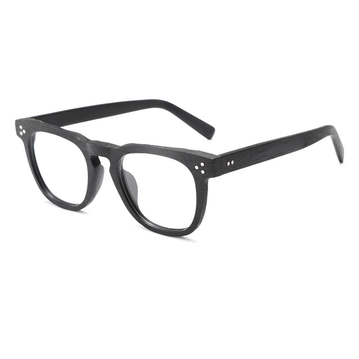 Hdcrafter Unisex Full Rim Square Wood  Eyeglasses 8182 Full Rim Hdcrafter Eyeglasses Black-C10