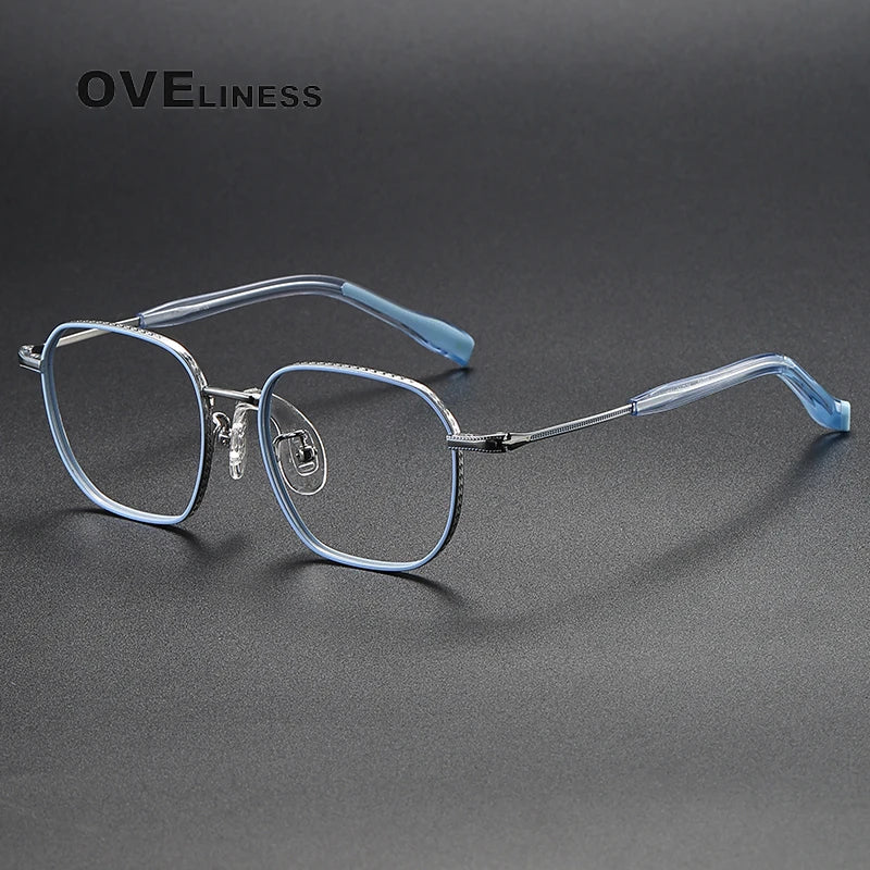 Oveliness Unisex Full Rim Square Titanium Eyeglasses 80940 Full Rim Oveliness blue silver