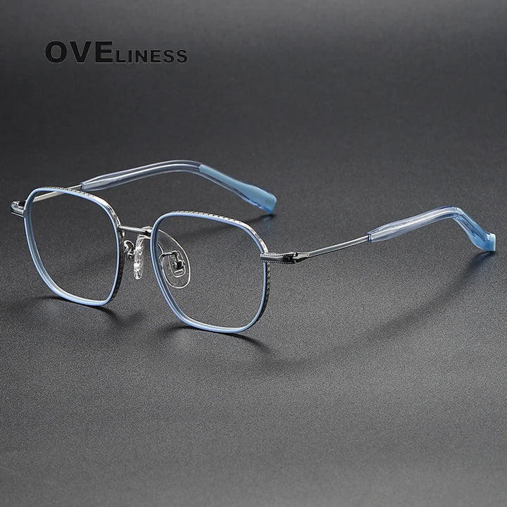 Oveliness Unisex Full Rim Square Titanium Eyeglasses 80940 Full Rim Oveliness blue silver