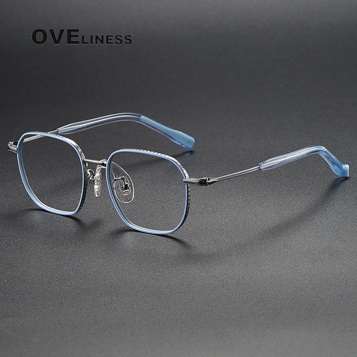 Oveliness Unisex Full Rim Square Titanium Eyeglasses 80940 Full Rim Oveliness blue silver  