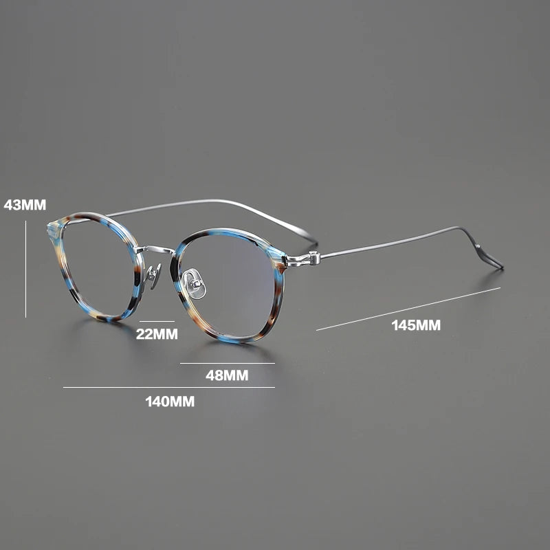 Gatenac Unisex Full Rim Round Acetate Titanium Eyeglasses Gxyj1573