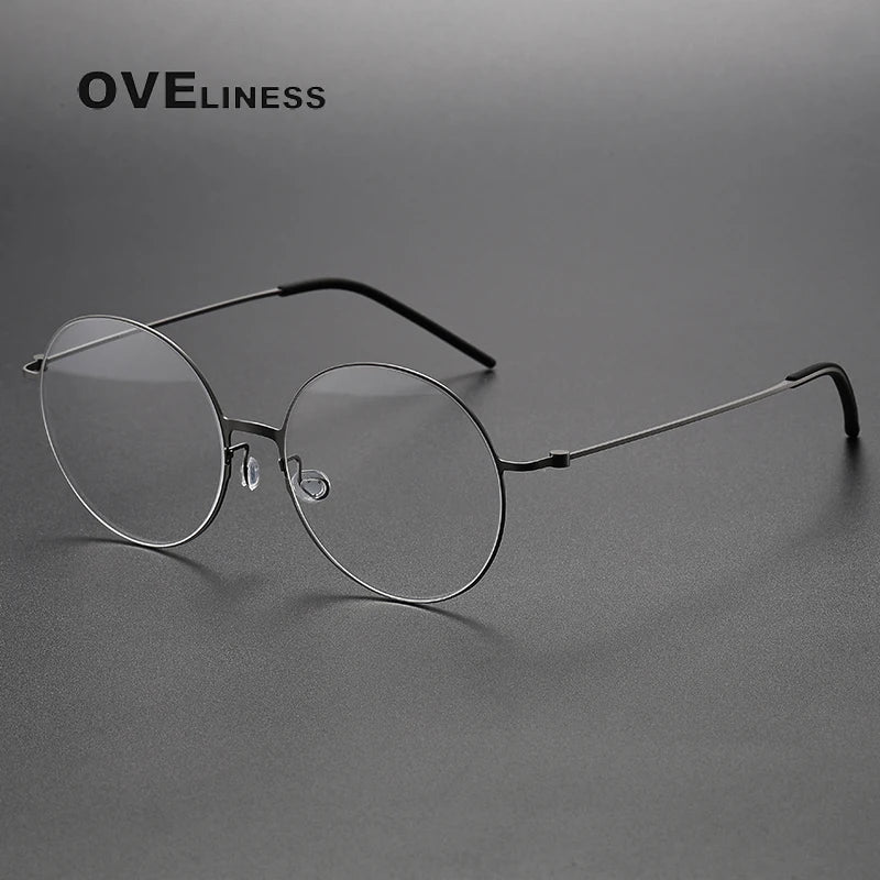 Oveliness Unisex Full Rim Round Screwless Titanium Eyeglasses 5516 Full Rim Oveliness gun  